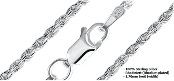 45cm Sterling Silber Rope Kette - Rhodiniert